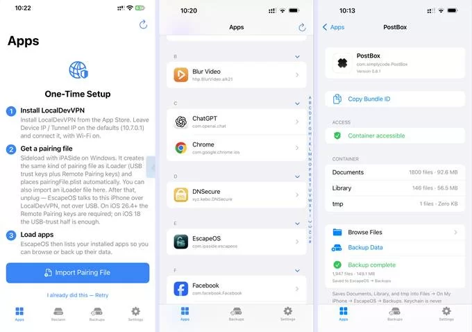 EscapeOS: quản lý, sao lưu và khôi phục dữ liệu ứng dụng trực tiếp trên iPhone