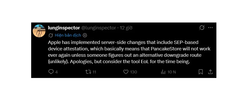 PancakeStore được tuyên bố EoL sau thay đổi xác thực SEP từ Apple