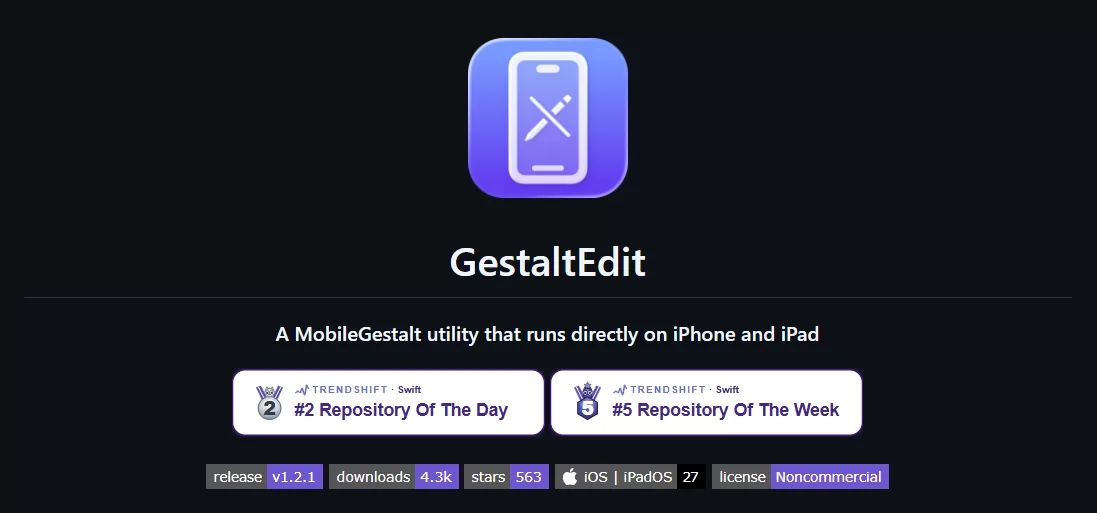 GestaltEdit: công cụ chỉnh MobileGestalt trực tiếp trên iOS 27 Beta 1–4